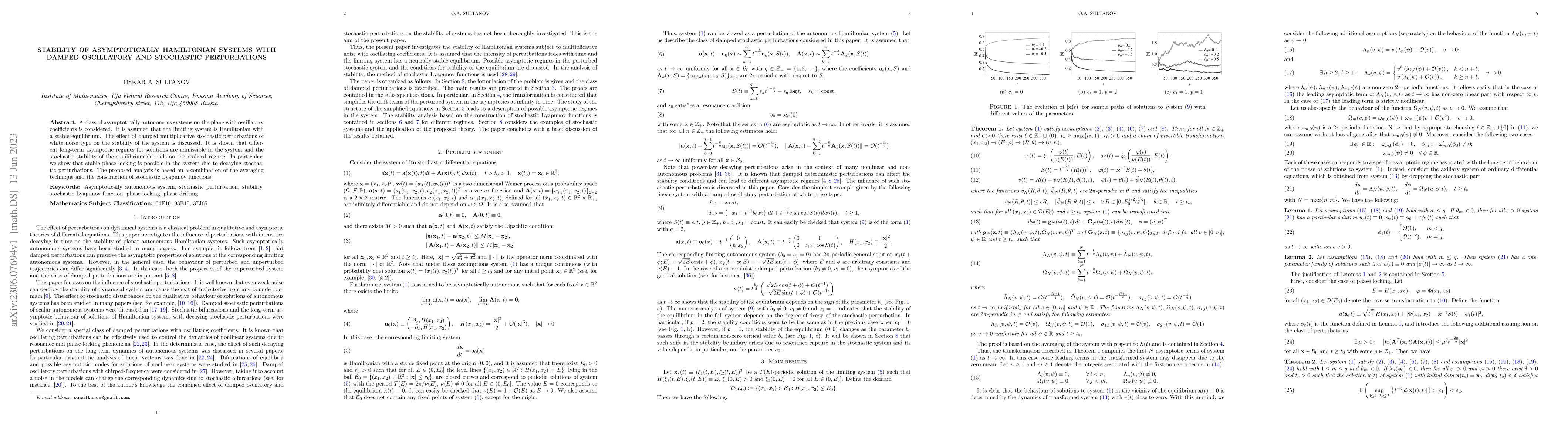 Thumbnail for Stability of asymptotically Hamiltonian systems with damped oscillatory
  and stochastic perturbations