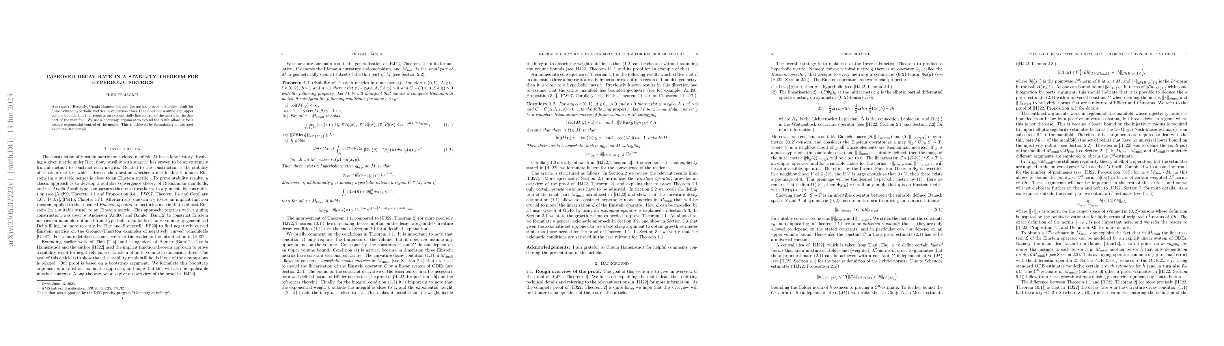 Thumbnail for Improved decay rate in a stability theorem for hyperbolic metrics
