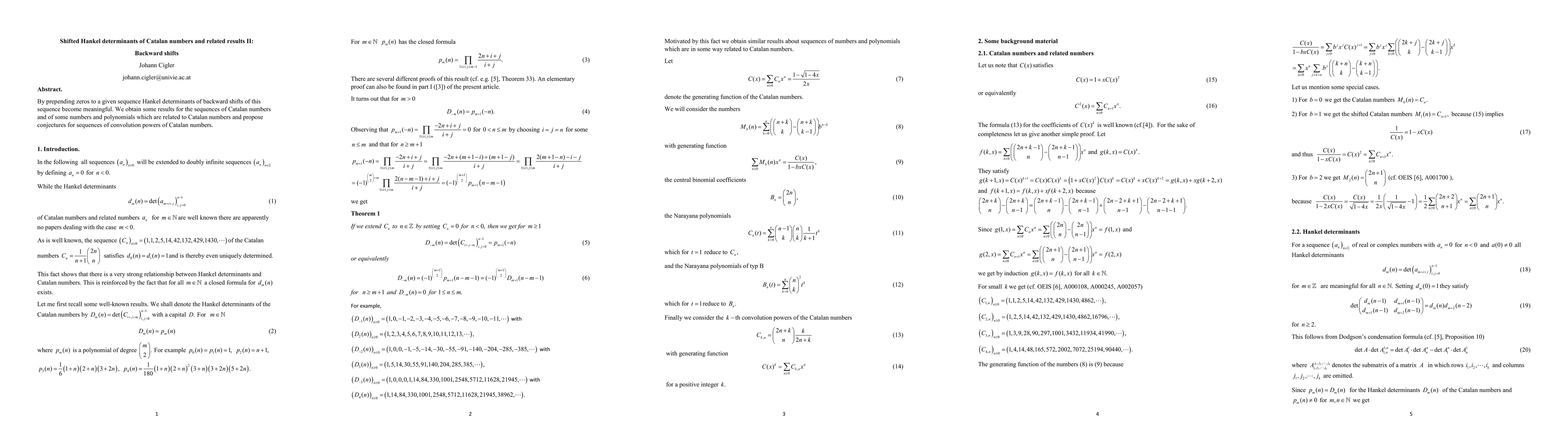 Thumbnail for Shifted Hankel determinants of Catalan numbers and related results II:
  Backward shifts