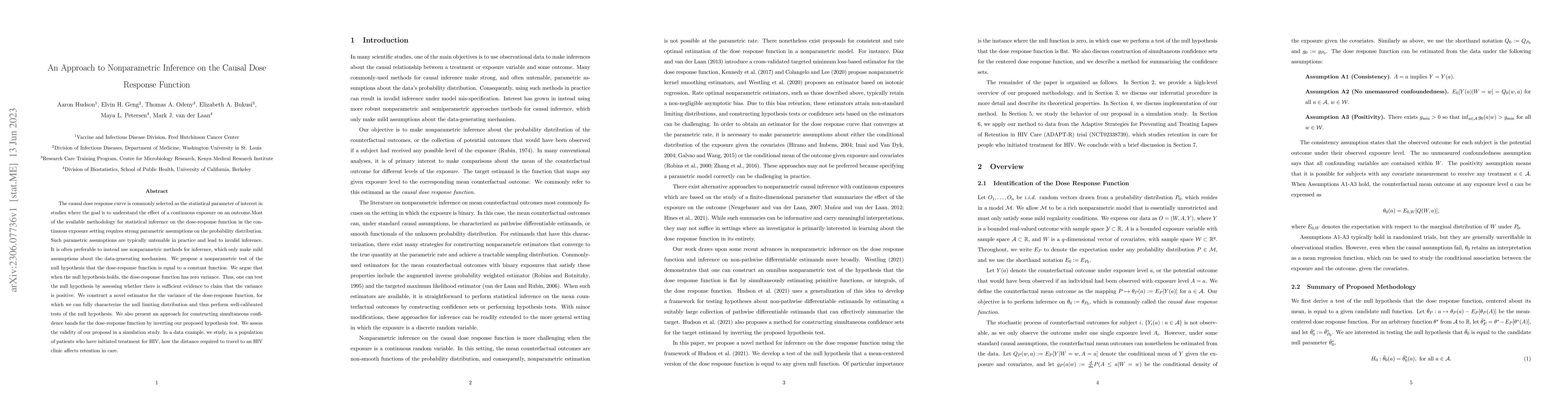 Thumbnail for An Approach to Nonparametric Inference on the Causal Dose Response
  Function