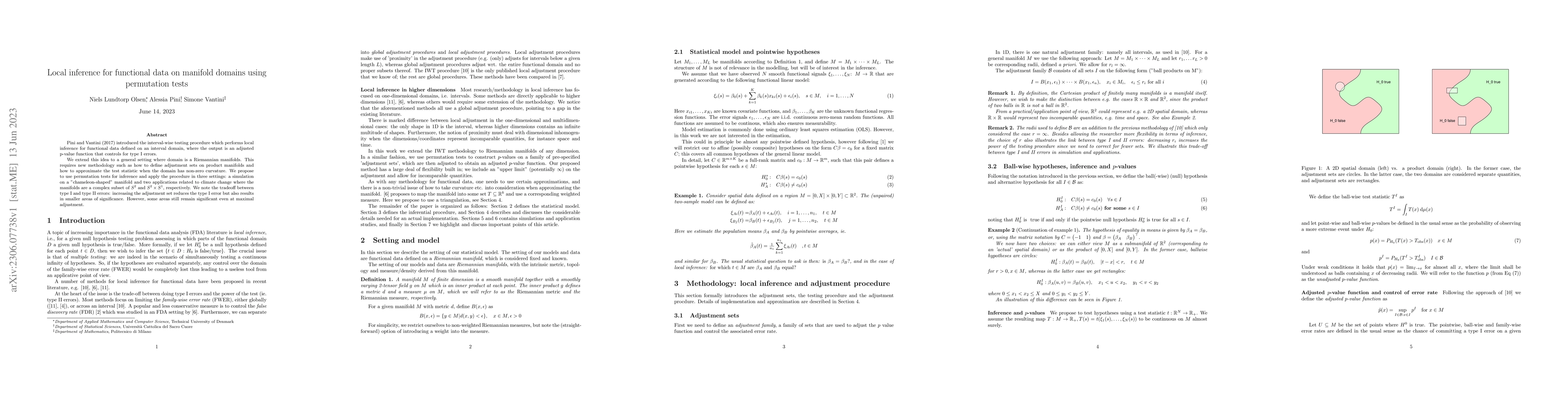 Thumbnail for Local inference for functional data on manifold domains using
  permutation tests