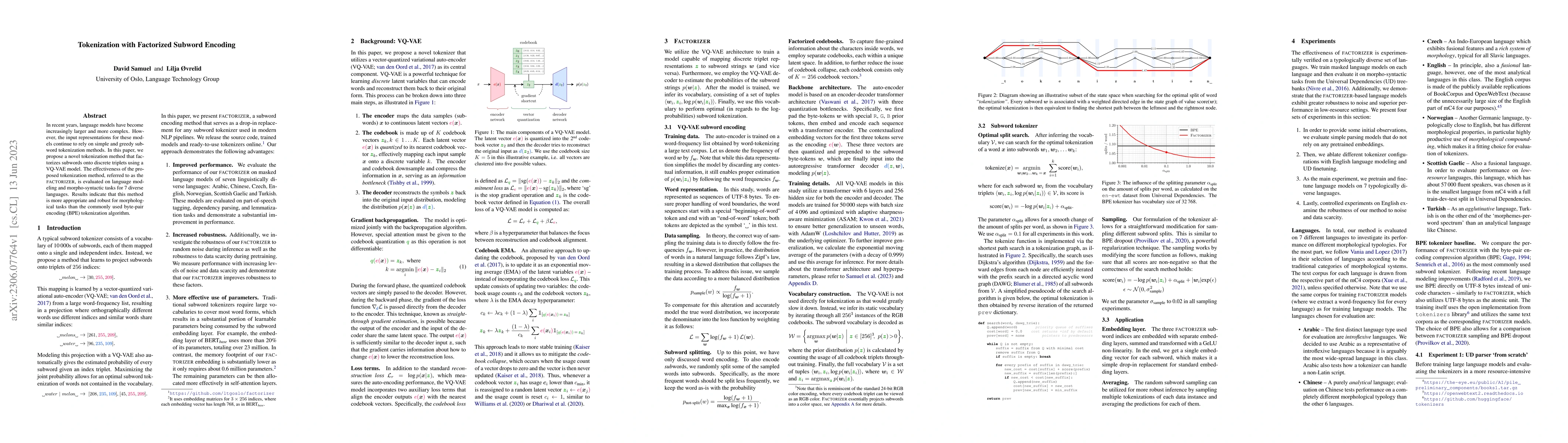 Thumbnail for Tokenization with Factorized Subword Encoding
