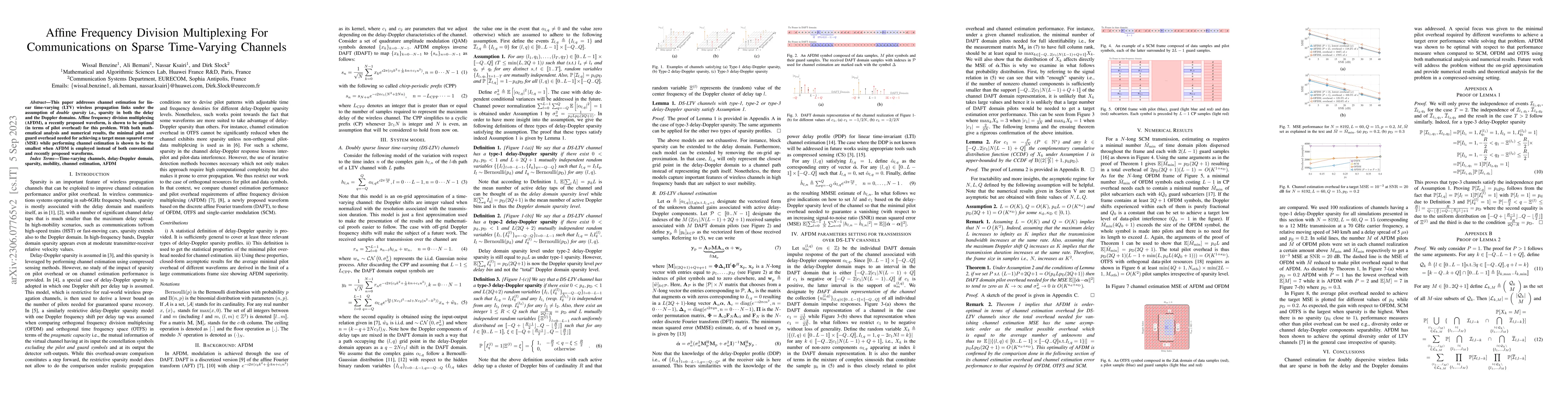 Thumbnail for Affine Frequency Division Multiplexing For Communications on Sparse
  Time-Varying Channels