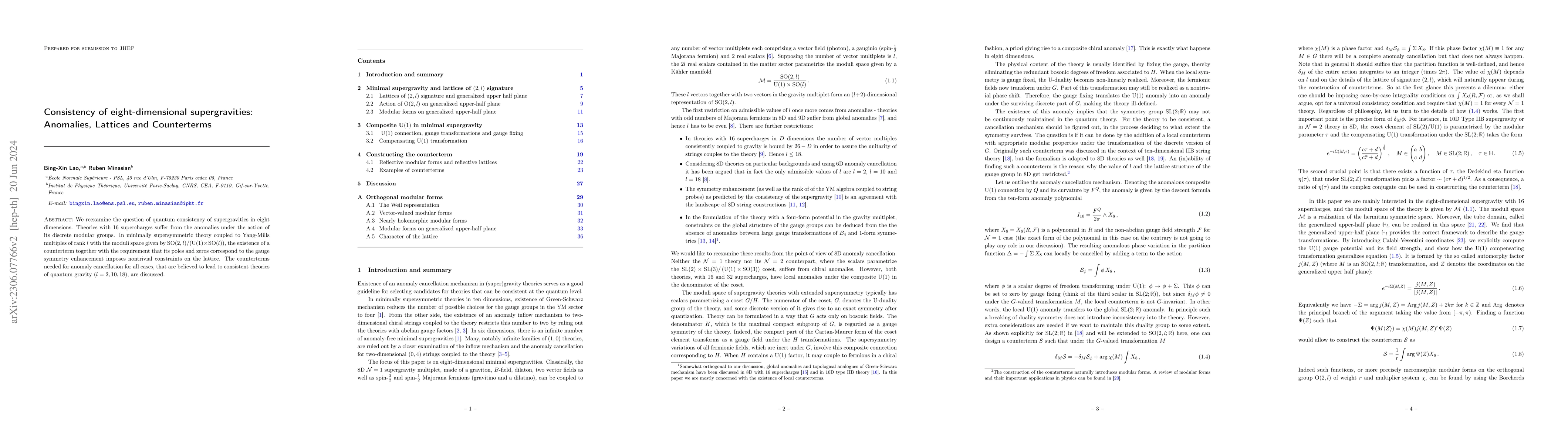 Thumbnail for Consistency of eight-dimensional supergravities: Anomalies, Lattices and
  Counterterms