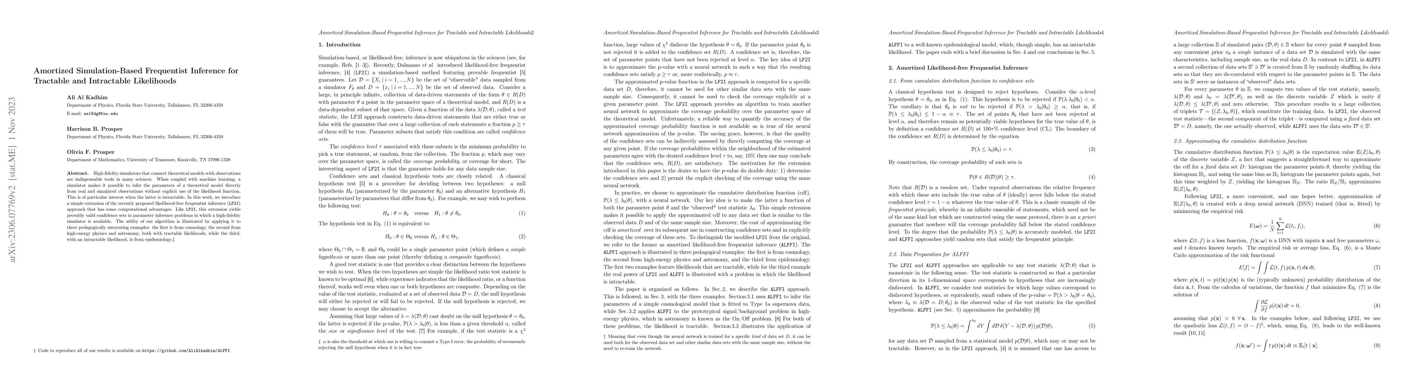 Thumbnail for Amortized Simulation-Based Frequentist Inference for Tractable and
  Intractable Likelihoods