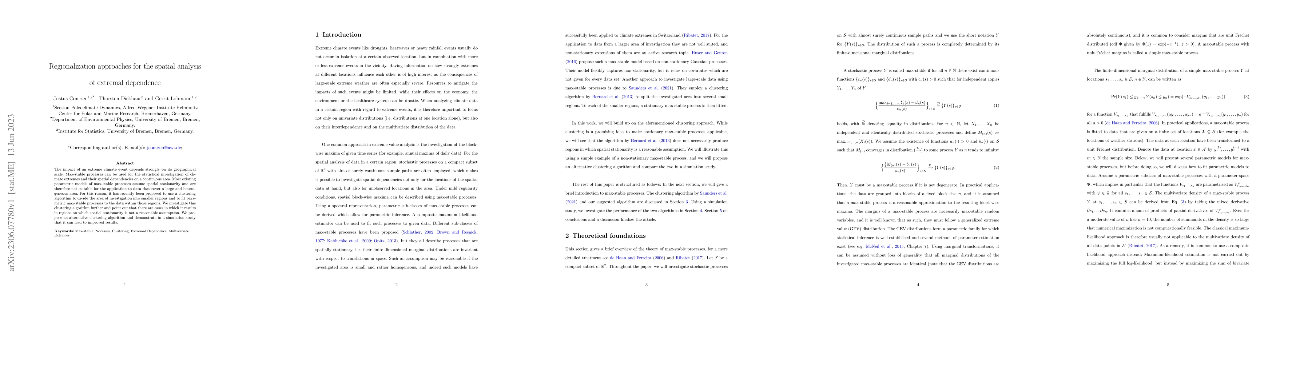 Thumbnail for Regionalization approaches for the spatial analysis of extremal
  dependence