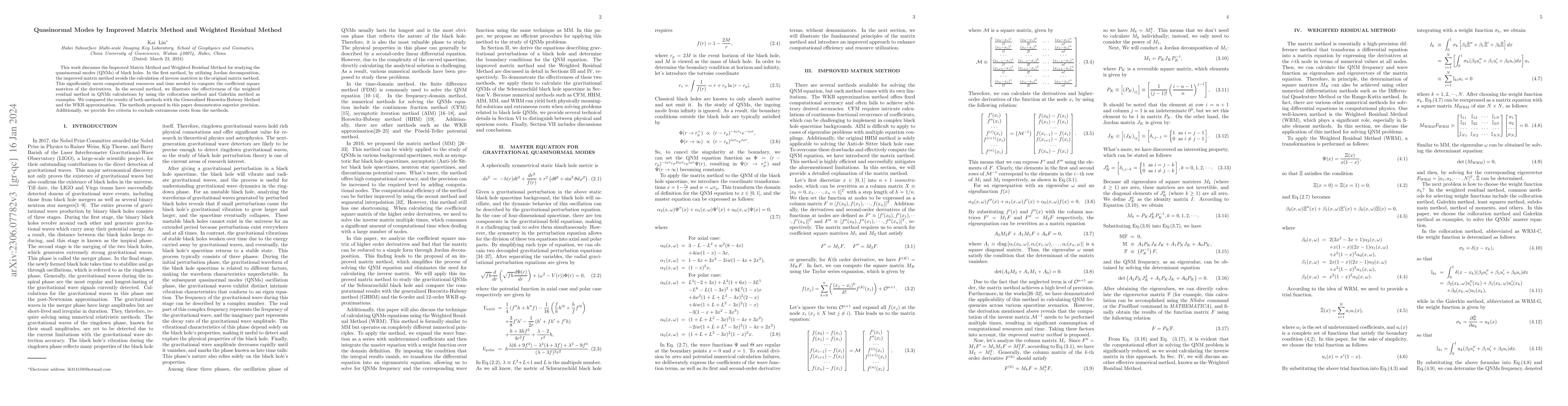 Thumbnail for Quasinormal Modes by Improved Matrix Method and Weighted Residual Method