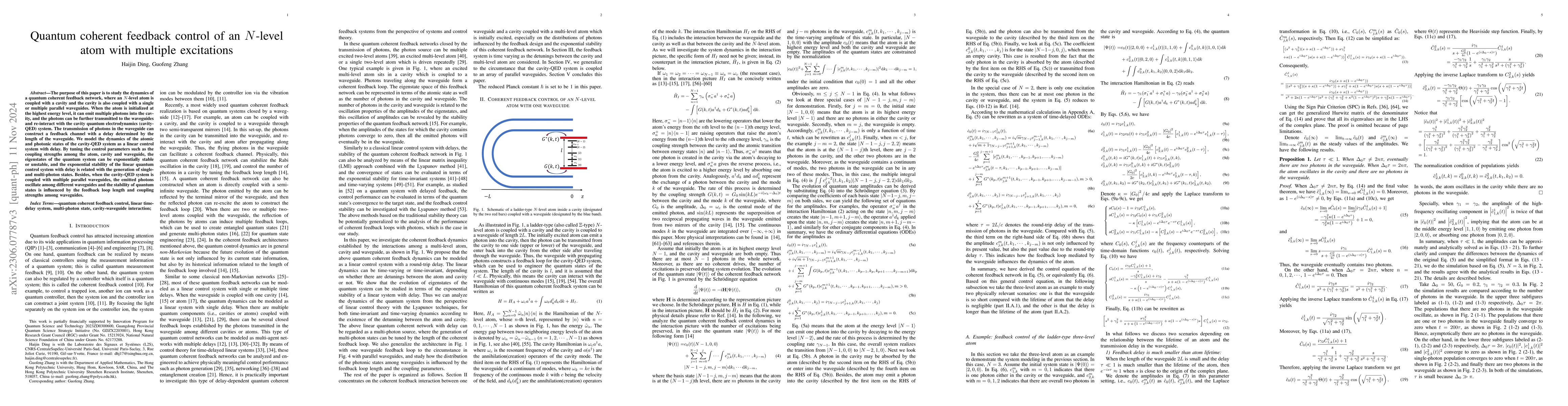 Thumbnail for Quantum coherent feedback control of an N-level atom with multiple
  excitations