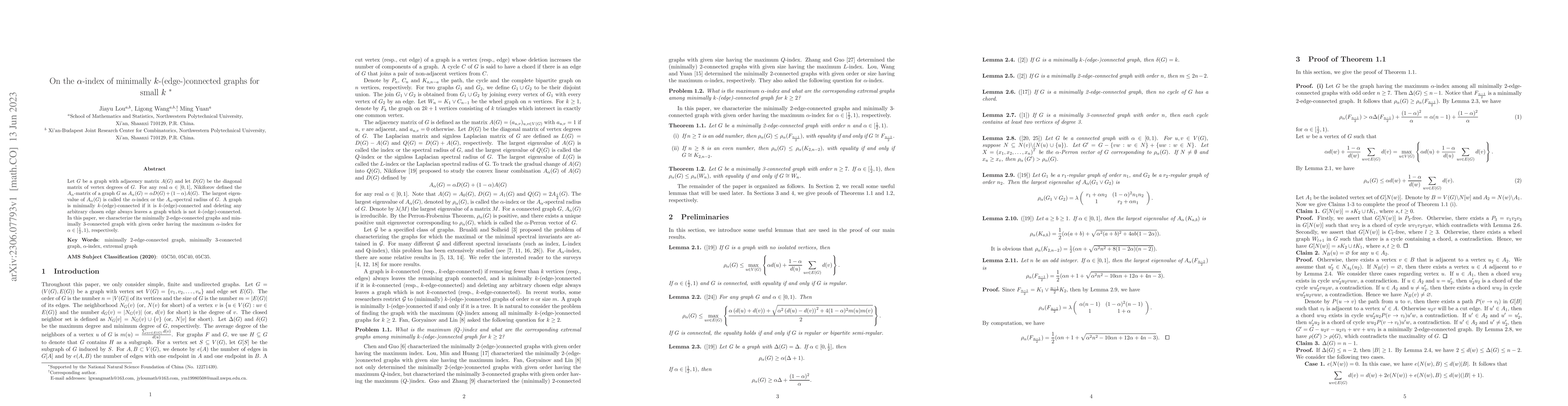 Thumbnail for On the $\alpha$-index of minimally $k$-(edge-)connected graphs for small
  $k$