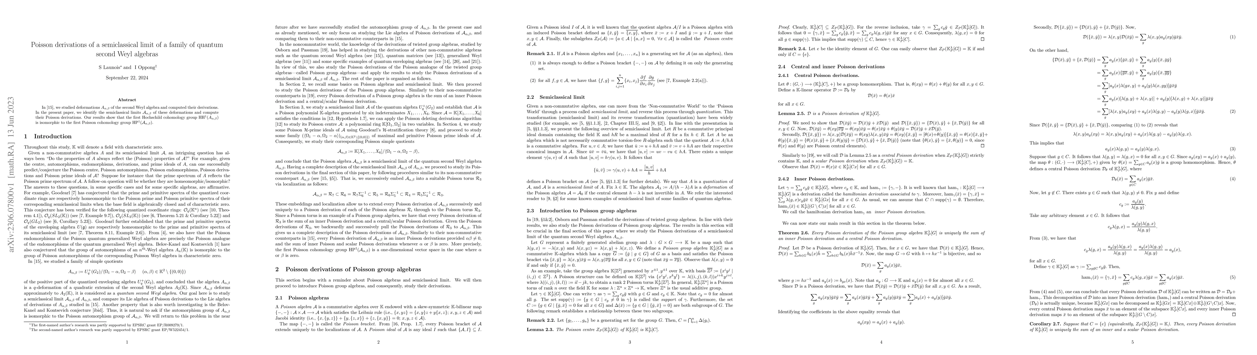 Thumbnail for Poisson derivations of a semiclassical limit of a family of quantum
  second Weyl algebras