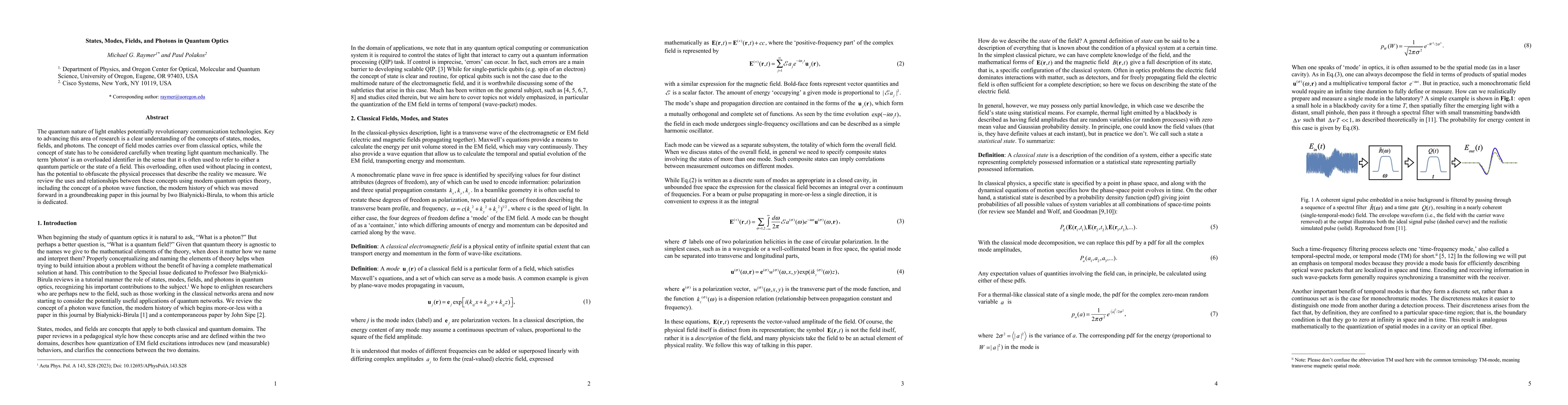 Thumbnail for States, Modes, Fields, and Photons in Quantum Optics