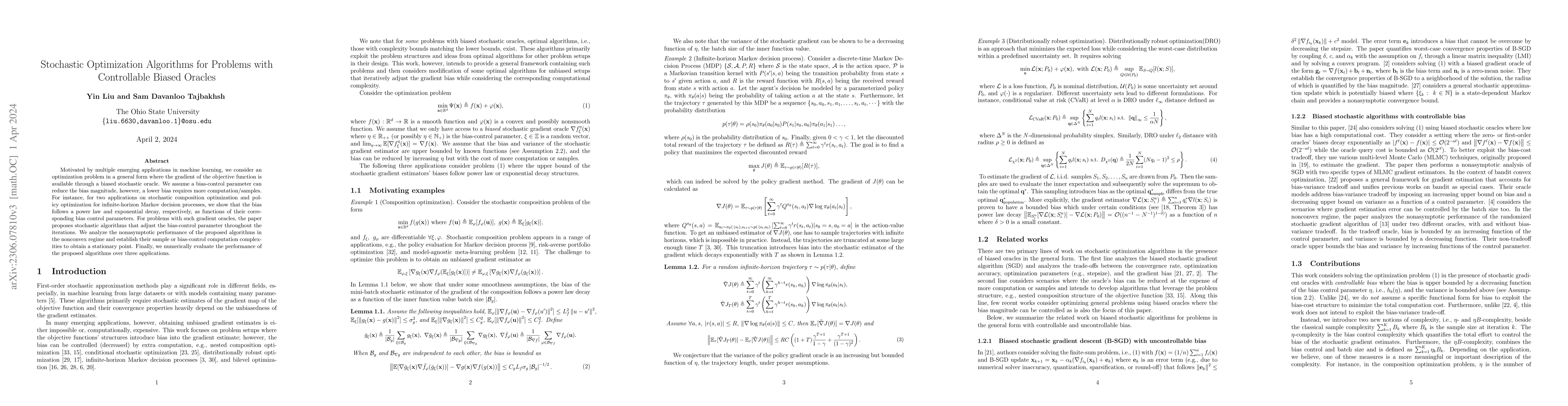 Thumbnail for Stochastic Optimization Algorithms for Problems with Controllable Biased
  Oracles