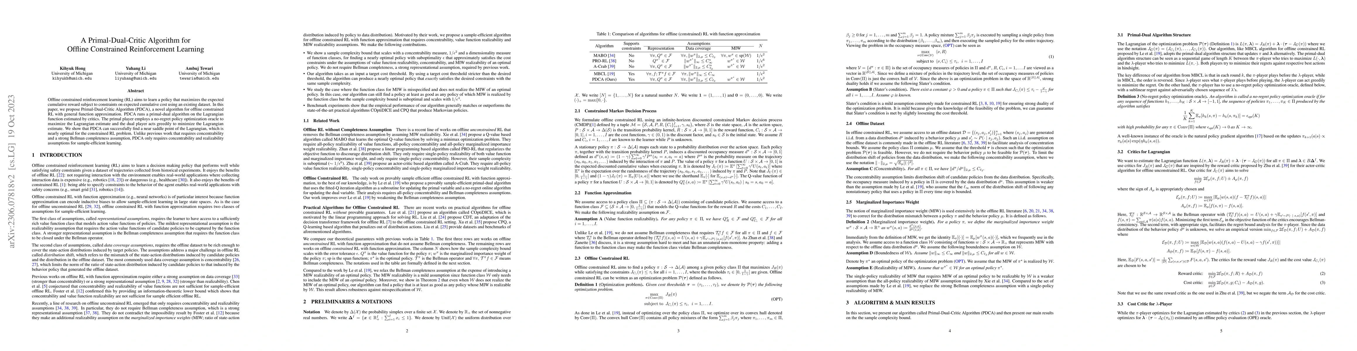 Thumbnail for A Primal-Dual-Critic Algorithm for Offline Constrained Reinforcement
  Learning