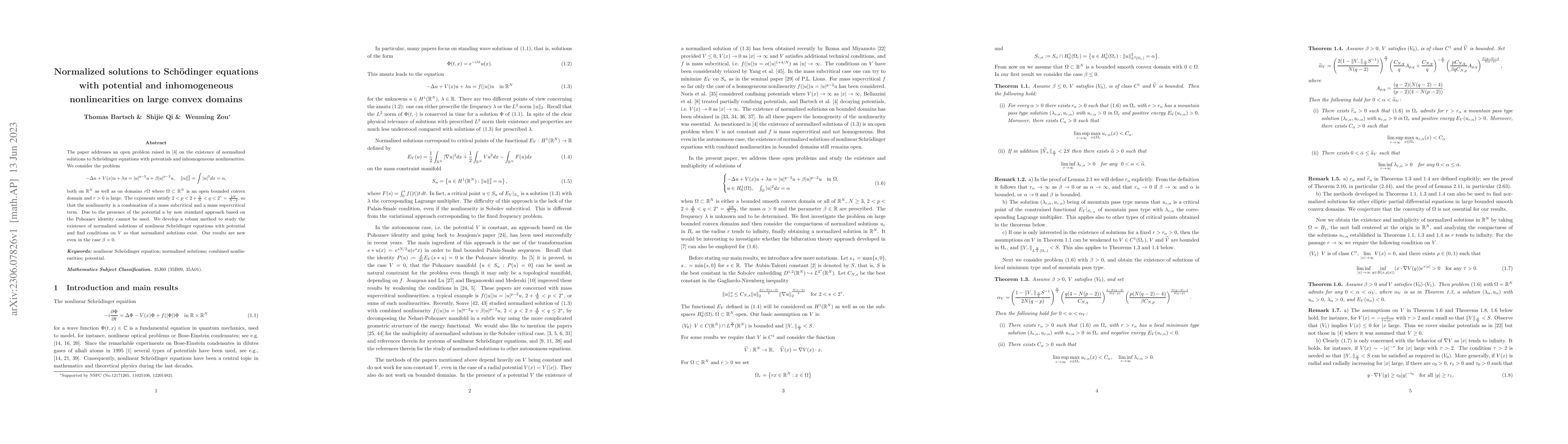 Thumbnail for Normalized solutions to Sch\"odinger equations with potential and
  inhomogeneous nonlinearities on large convex domains