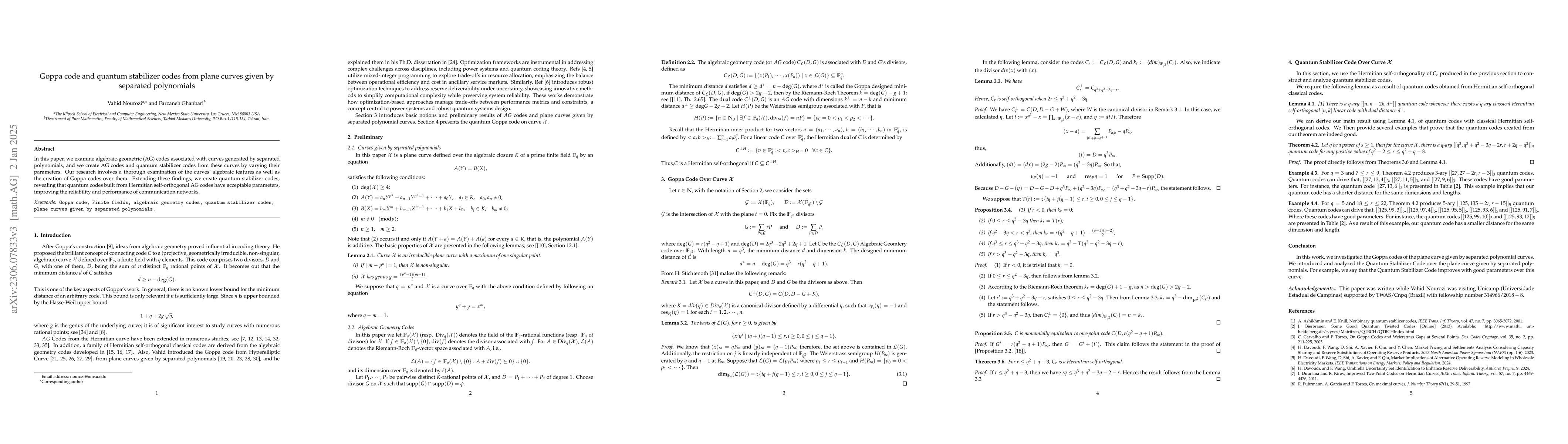 Thumbnail for Goppa code and quantum stabilizer codes from plane curves given by
  separated polynomials