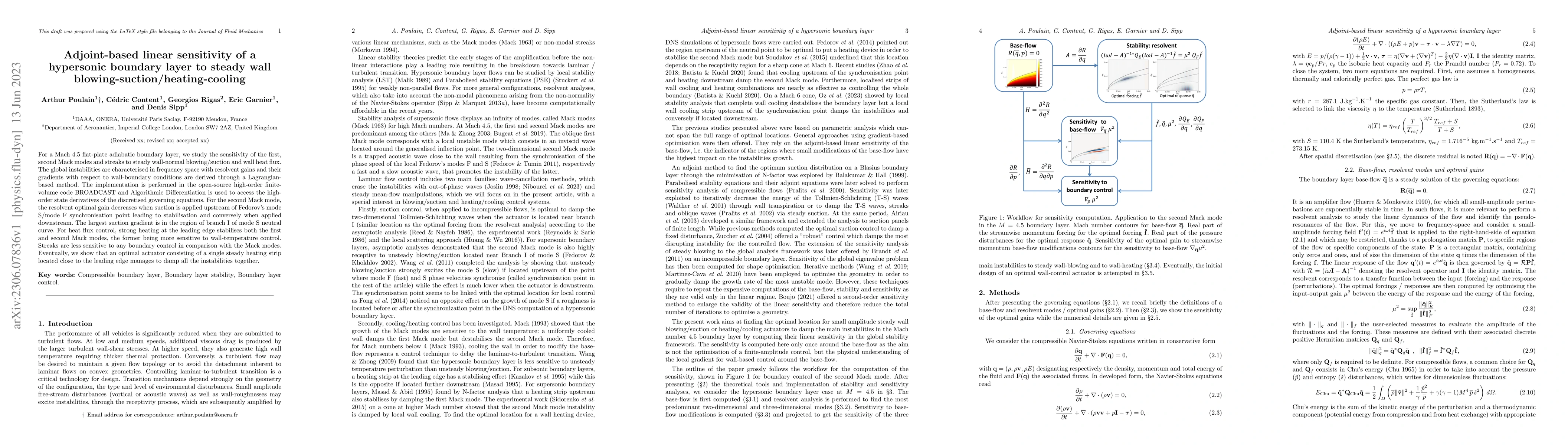 Thumbnail for Adjoint-based linear sensitivity of a hypersonic boundary layer to
  steady wall blowing-suction/heating-cooling