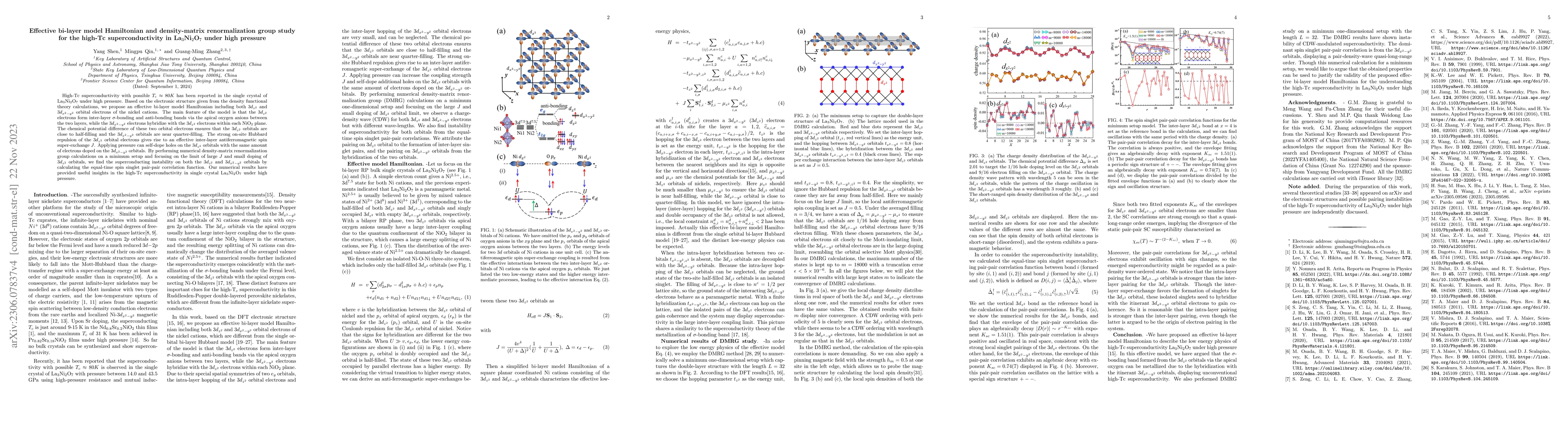 Thumbnail for Effective bi-layer model Hamiltonian and density-matrix renormalization
  group study for the high-Tc superconductivity in La$_{3}$Ni$_{2}$O$_{7}$
  under high pressure