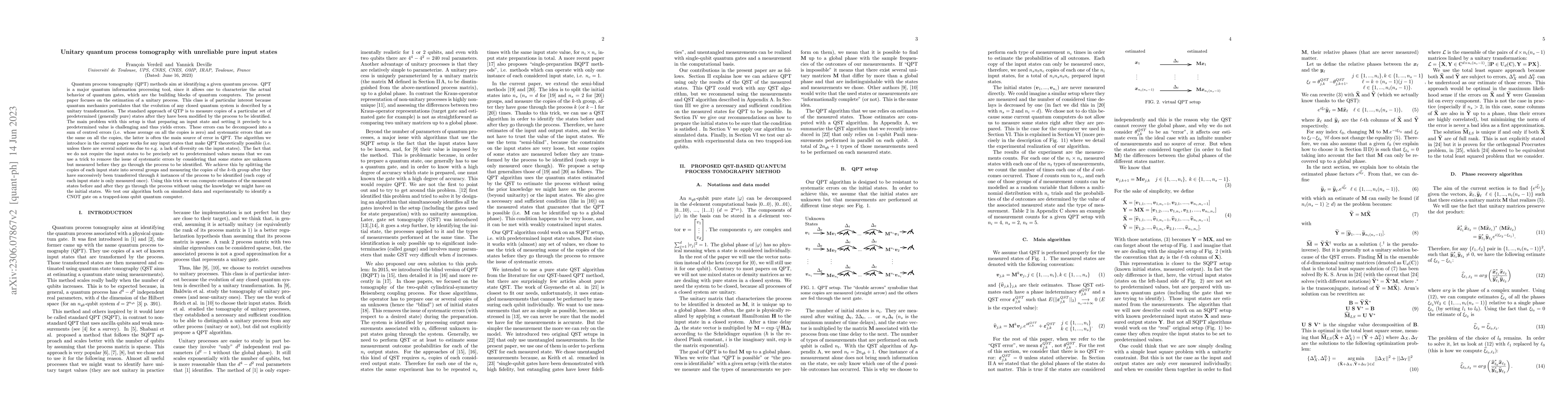 Thumbnail for Unitary quantum process tomography with unreliable pure input states