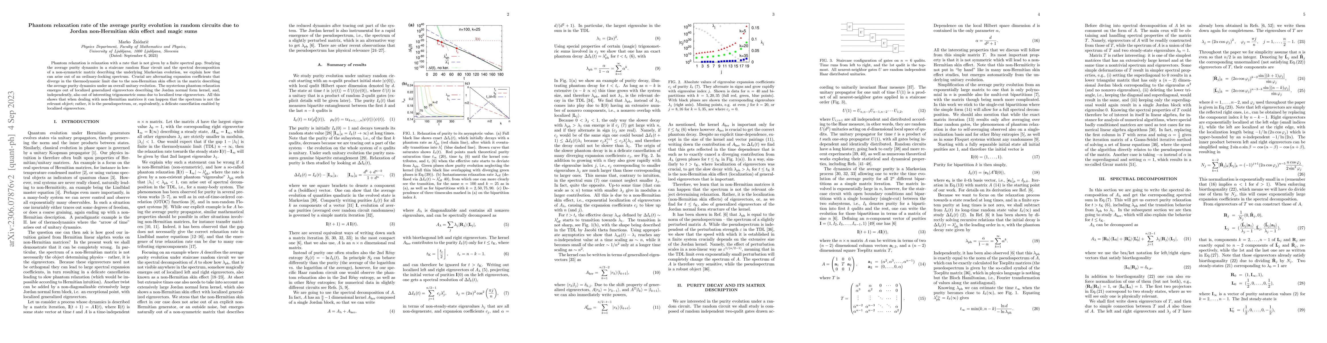 Thumbnail for Phantom relaxation rate of the average purity evolution in random
  circuits due to Jordan non-Hermitian skin effect and magic sums