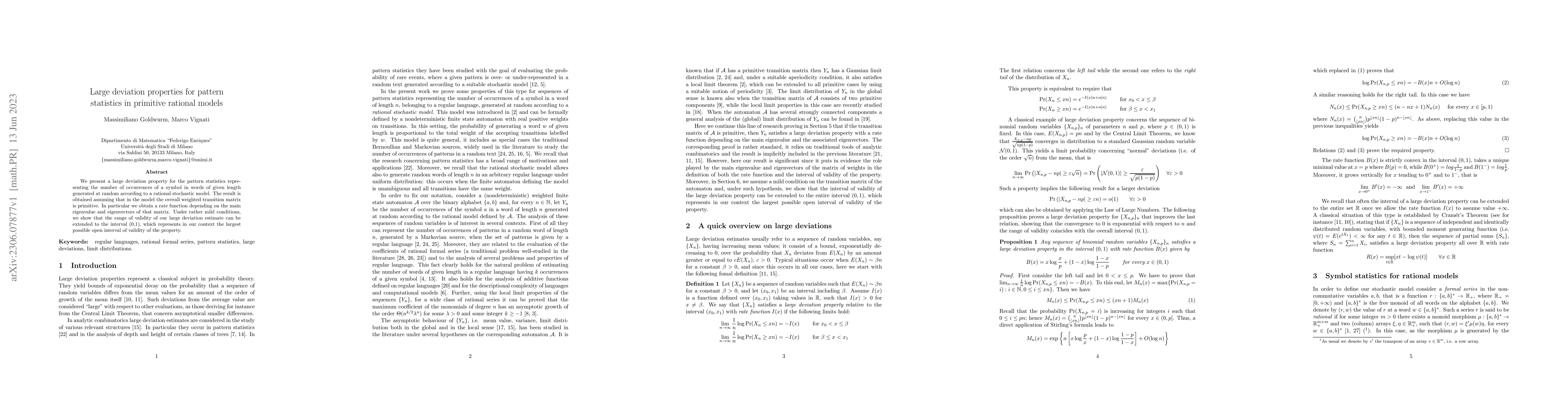 Thumbnail for Large deviation properties for pattern statistics in primitive rational
  models
