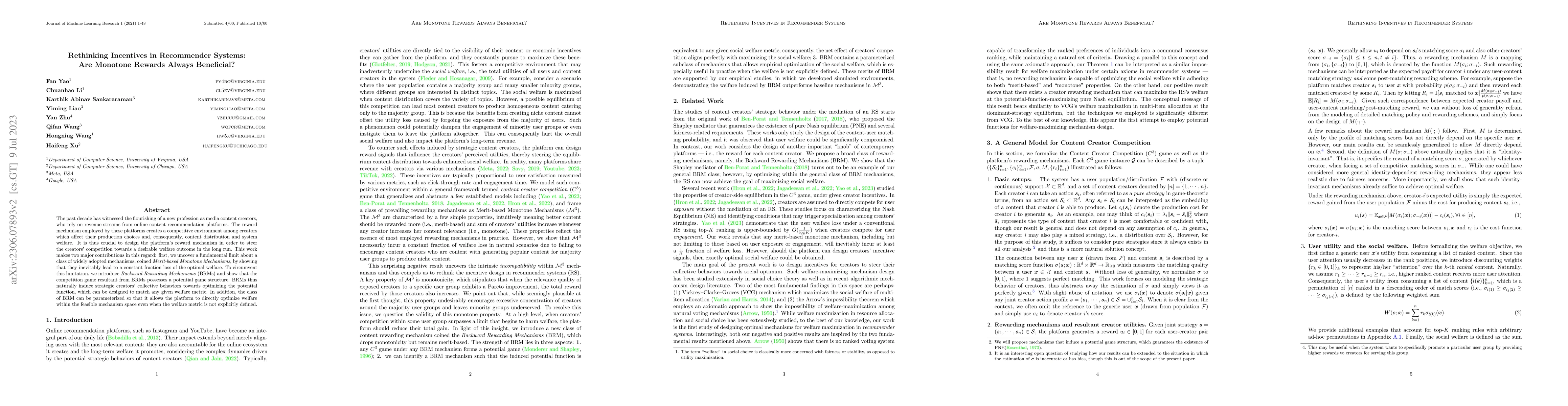 Thumbnail for Rethinking Incentives in Recommender Systems: Are Monotone Rewards
  Always Beneficial?
