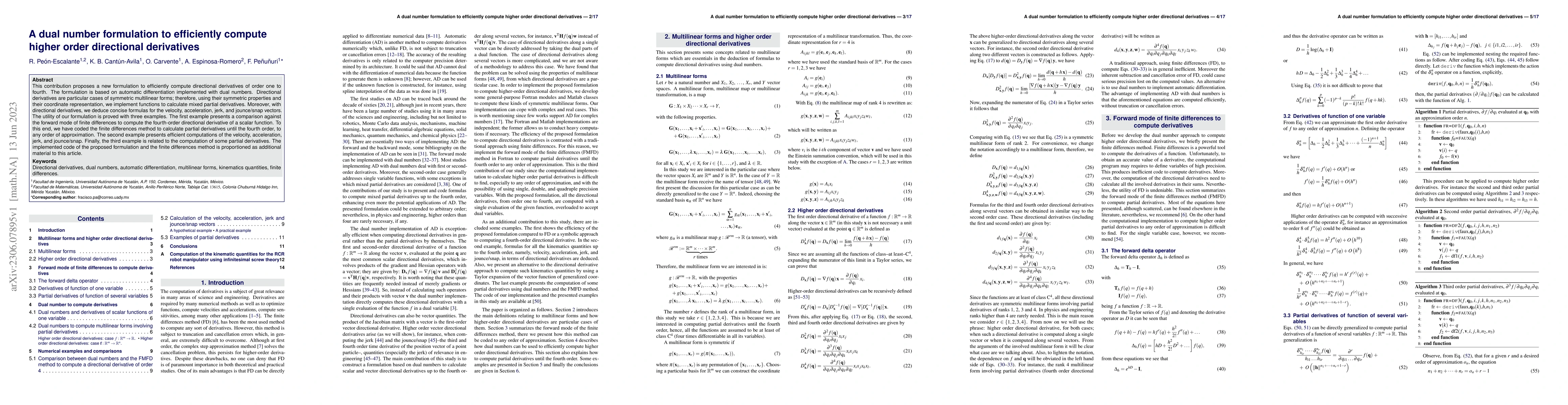 Thumbnail for A dual number formulation to efficiently compute higher order
  directional derivatives