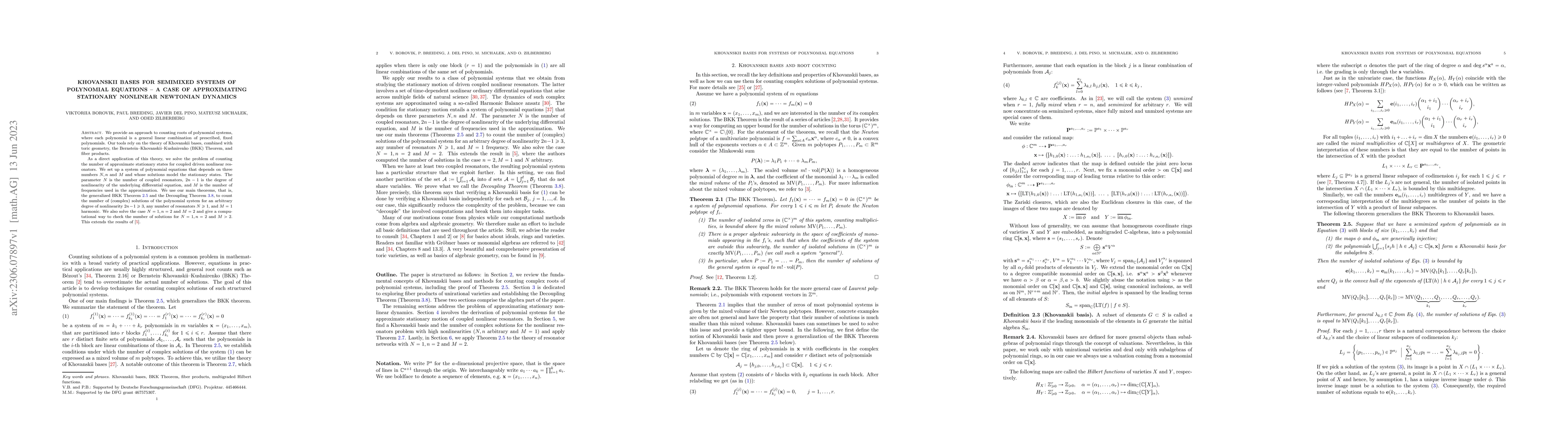 Thumbnail for Khovanskii bases for semimixed systems of polynomial equations -- a case
  of approximating stationary nonlinear Newtonian dynamics