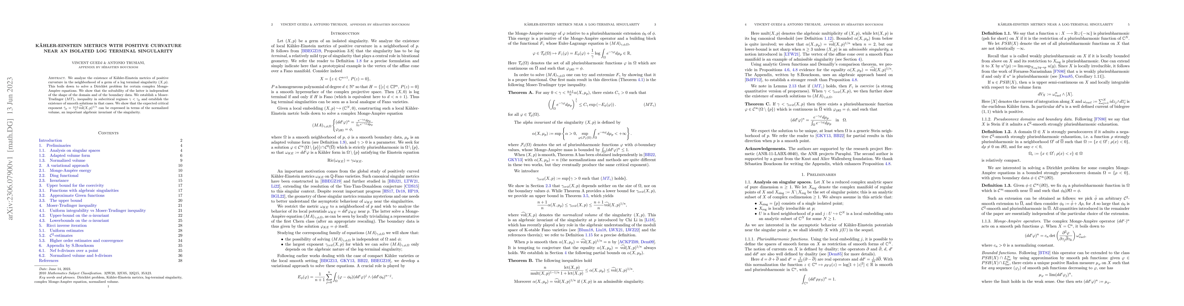 Thumbnail for K\"ahler-Einstein metrics with positive curvature near an isolated log
  terminal singularity