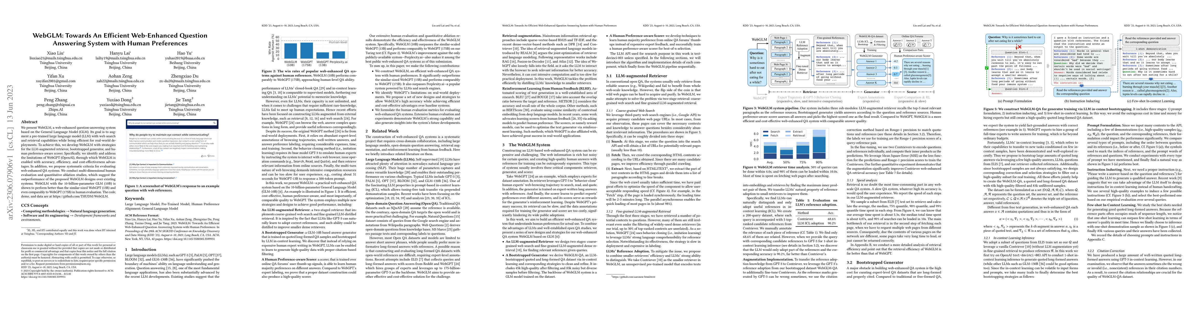 Thumbnail for WebGLM: Towards An Efficient Web-Enhanced Question Answering System with
  Human Preferences