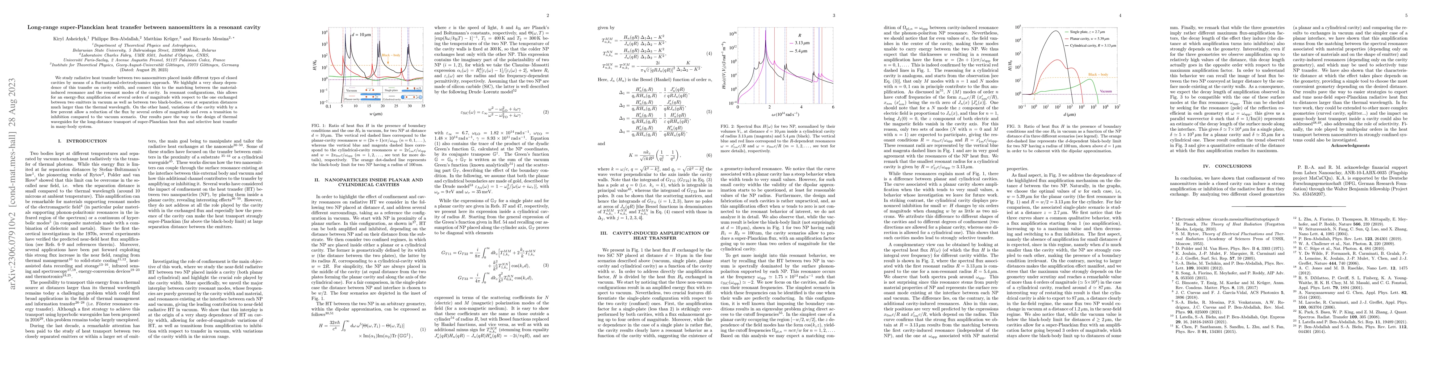 Thumbnail for Long-range super-Planckian heat transfer between nanoemitters in a
  resonant cavity