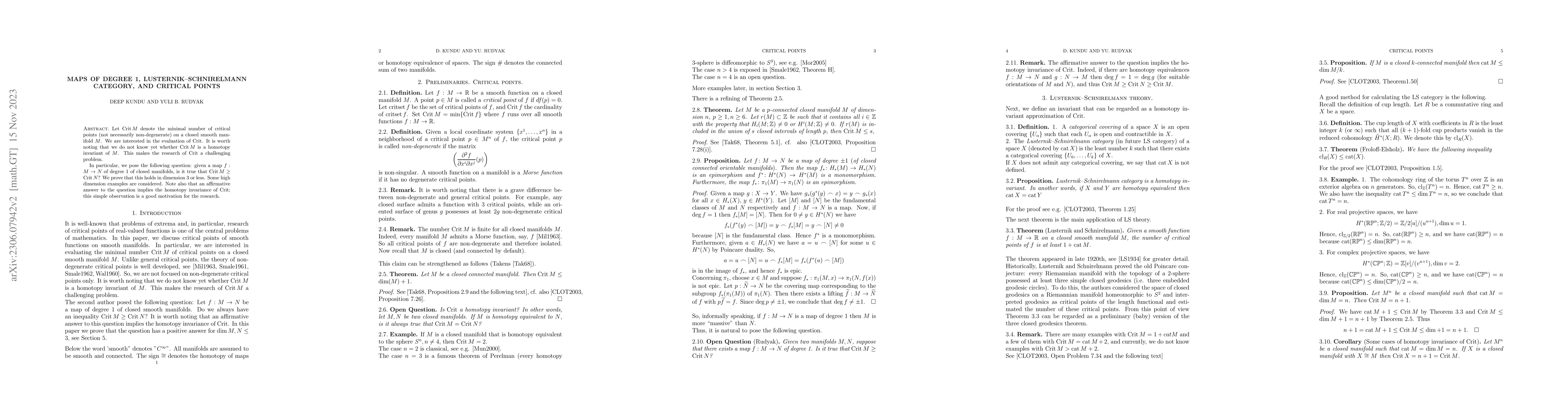 Thumbnail for Maps of Degree One, Lusternik Schnirelmann Category, and Critical Points