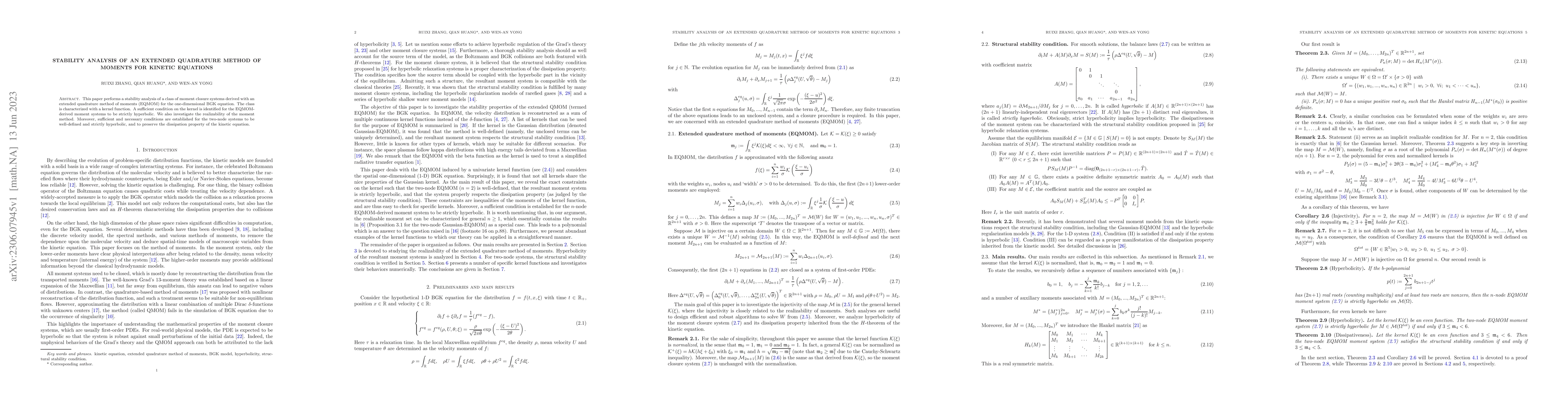 Thumbnail for Stability analysis of an extended quadrature method of moments for
  kinetic equations