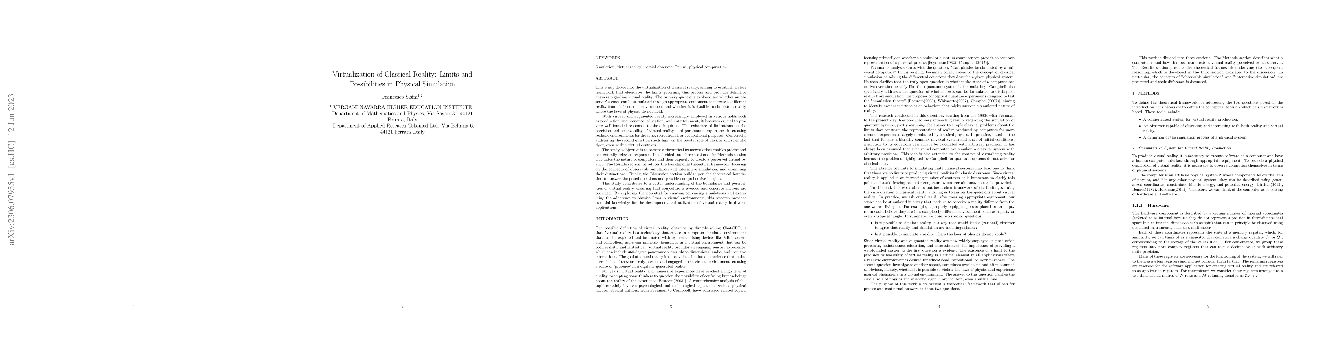 Thumbnail for Virtualization of Classical Reality: Limits and Possibilities in
  Physical Simulation