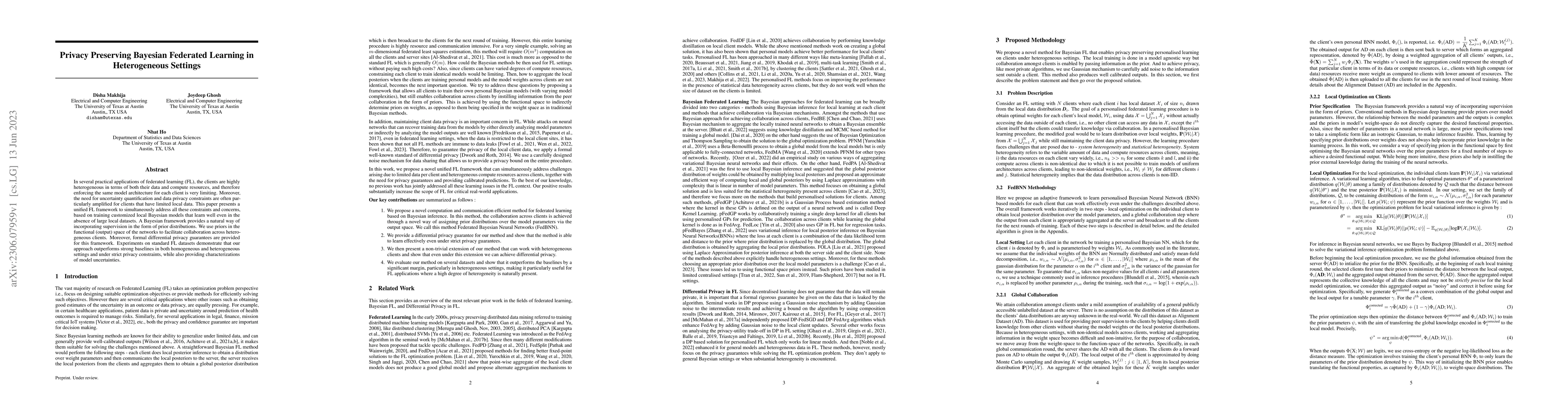 Thumbnail for Privacy Preserving Bayesian Federated Learning in Heterogeneous Settings