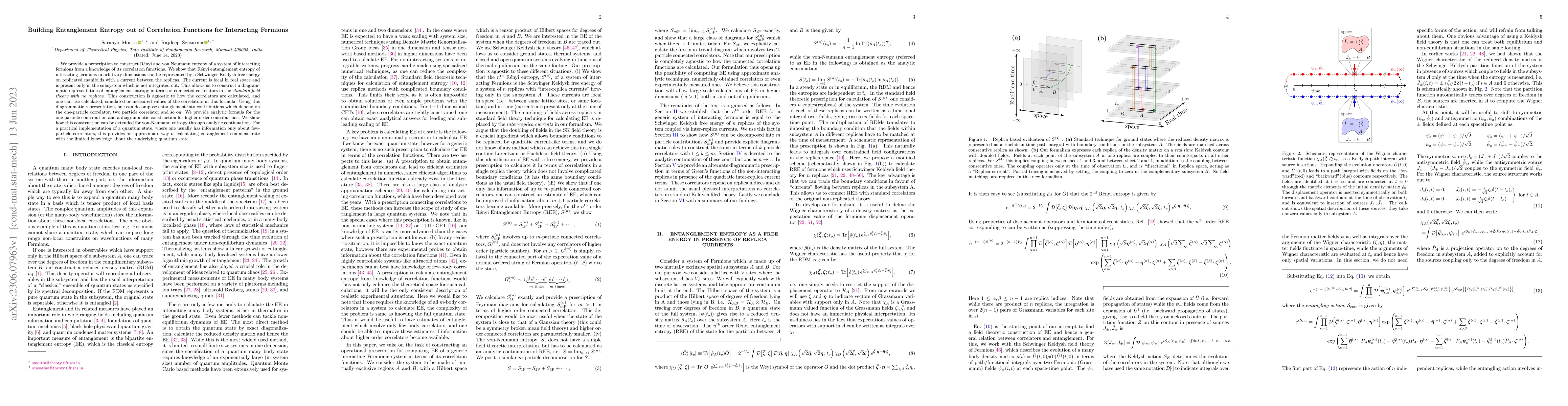 Thumbnail for Building Entanglement Entropy out of Correlation Functions for
  Interacting Fermions
