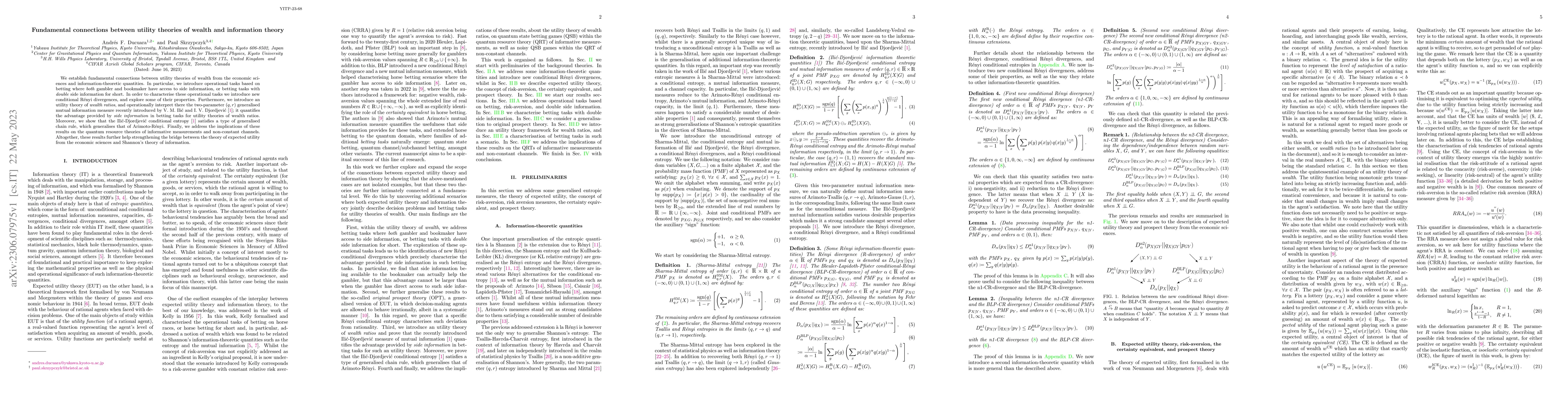 Thumbnail for Fundamental connections between utility theories of wealth and
  information theory
