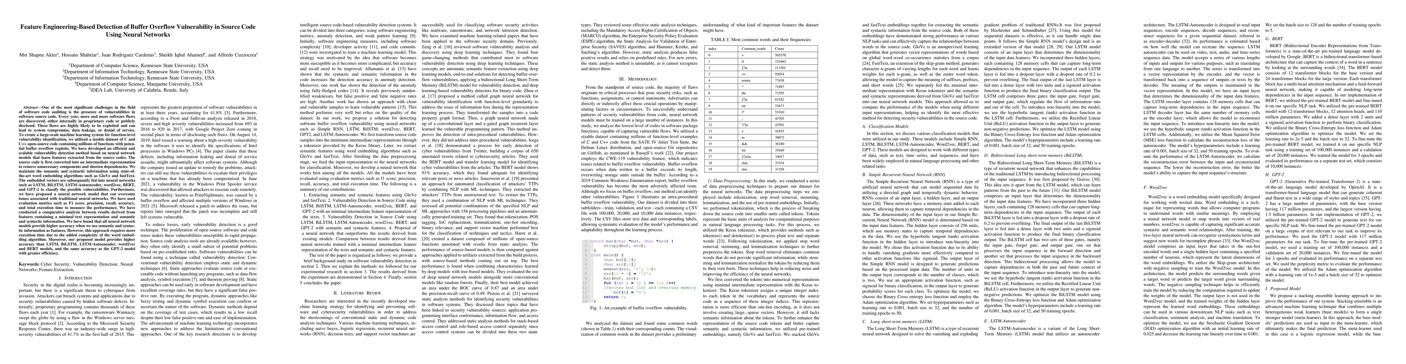 Thumbnail for Feature Engineering-Based Detection of Buffer Overflow Vulnerability in
  Source Code Using Neural Networks