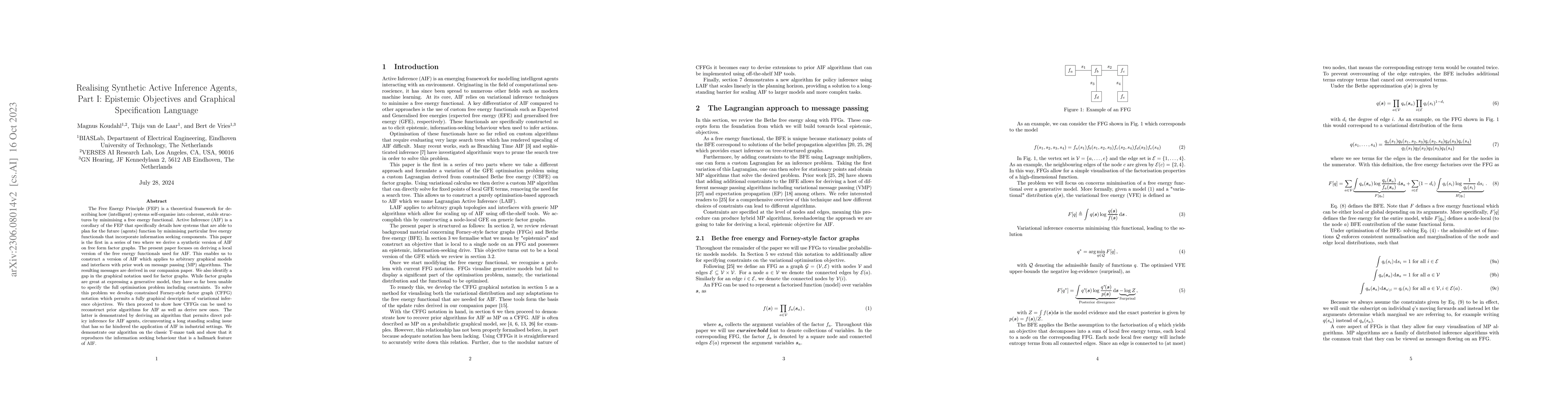 Thumbnail for Realising Synthetic Active Inference Agents, Part I: Epistemic
  Objectives and Graphical Specification Language