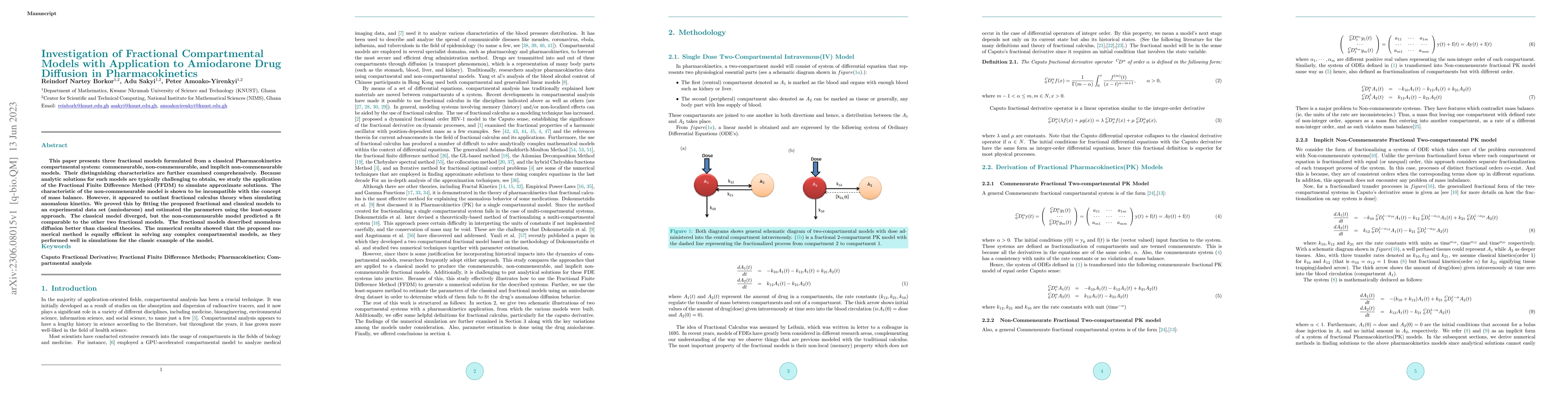 Thumbnail for Investigation of Fractional Compartmental Models with Application to
  Amiodarone Drug Diffusion in Pharmacokinetics