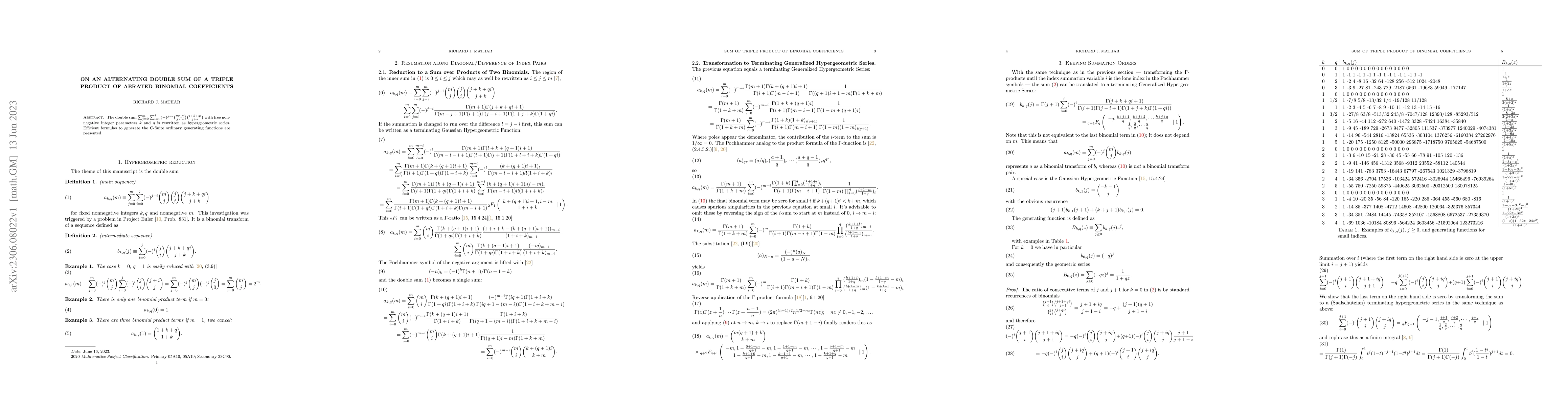 Thumbnail for On an Alternating Double Sum of a Triple Product of Aerated Binomial
  Coefficients