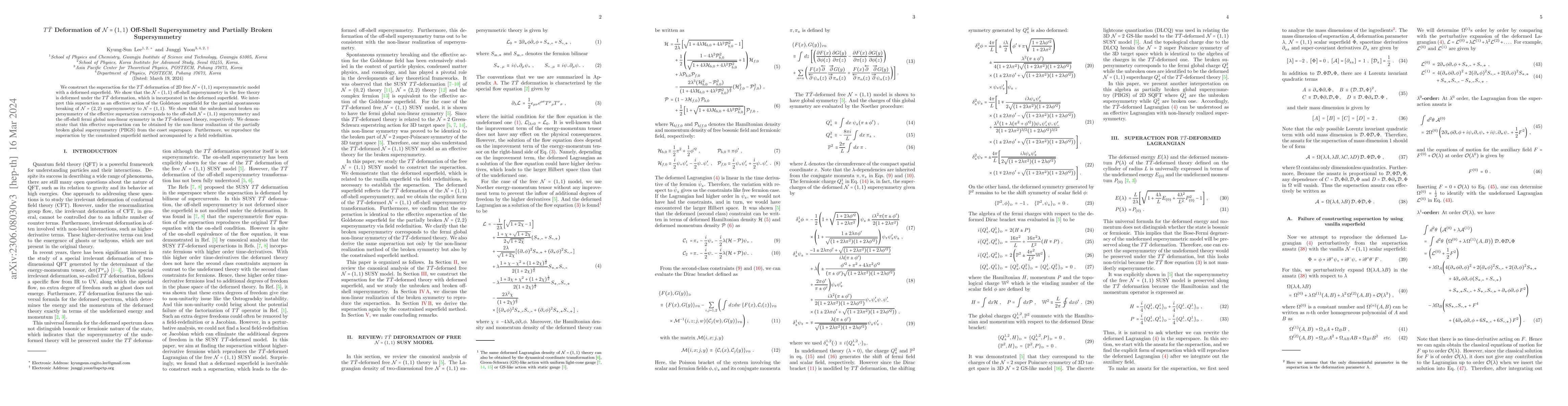 Thumbnail for $T\overline{T}$ Deformation of $\mathcal{N}=(1,1)$ Off-Shell
  Supersymmetry and Partially Broken Supersymmetry
