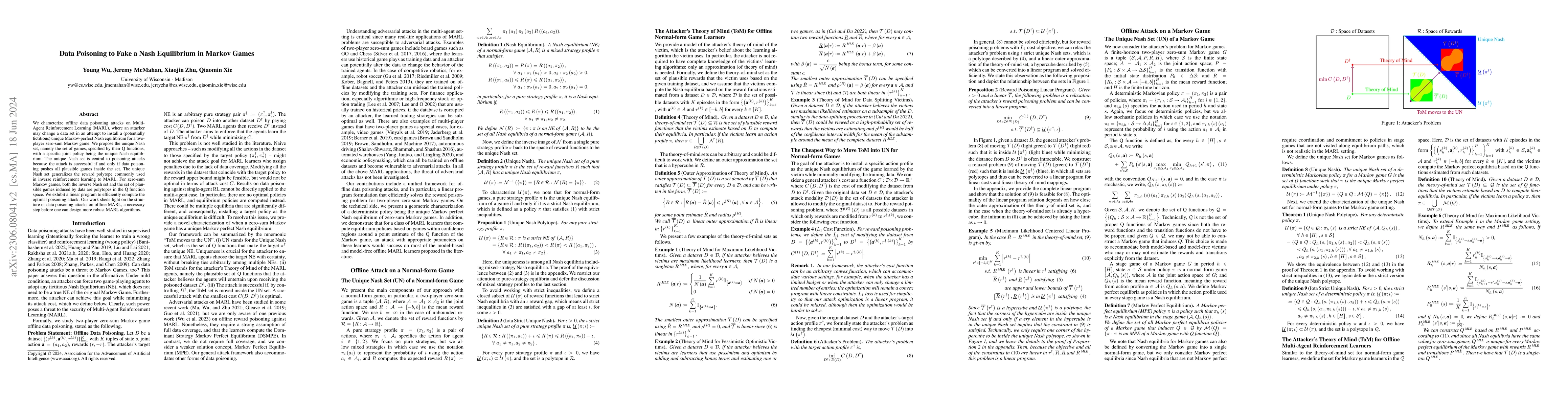 Thumbnail for Data Poisoning to Fake a Nash Equilibrium in Markov Games