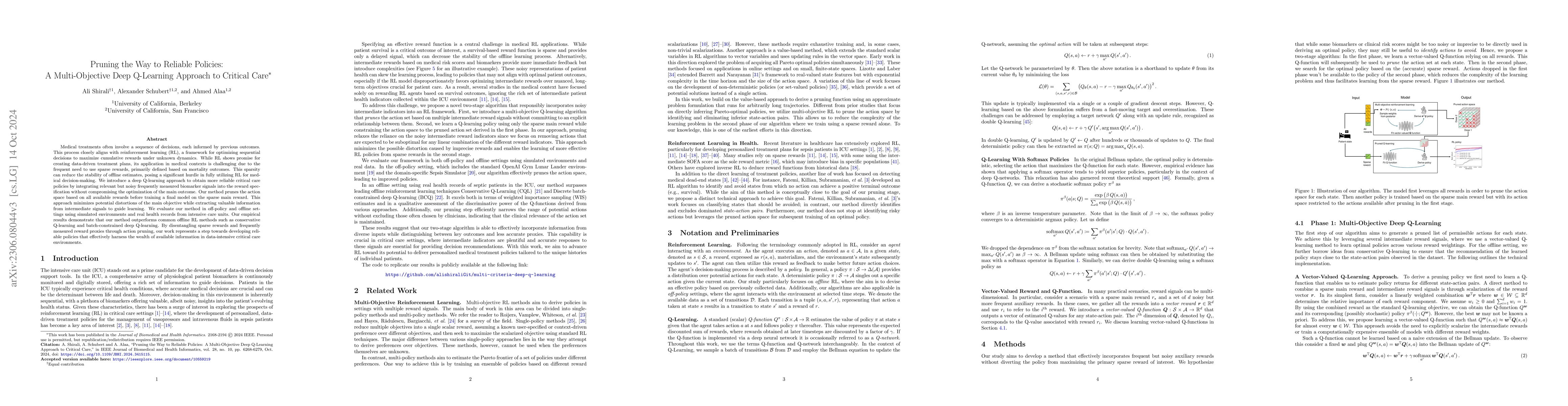 Thumbnail for Pruning the Way to Reliable Policies: A Multi-Objective Deep Q-Learning
  Approach to Critical Care