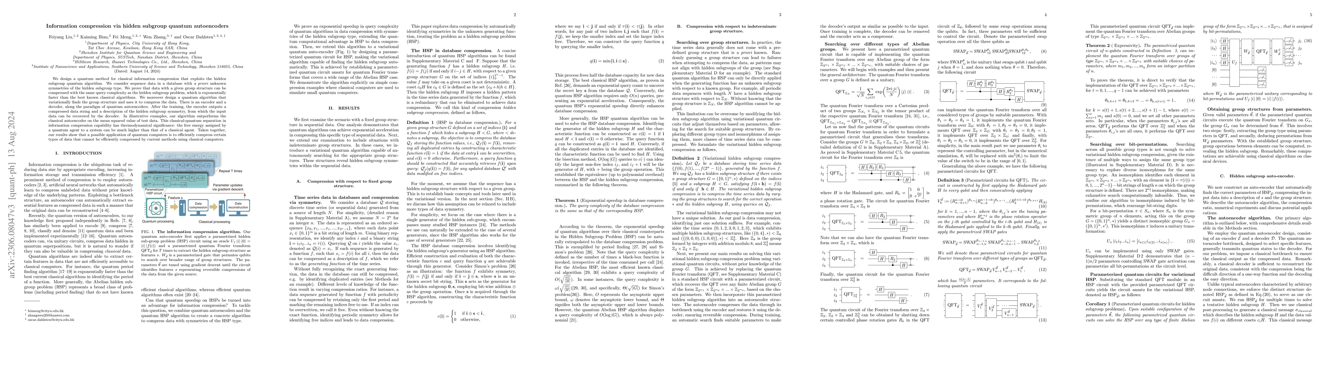 Thumbnail for Information compression via hidden subgroup quantum autoencoders