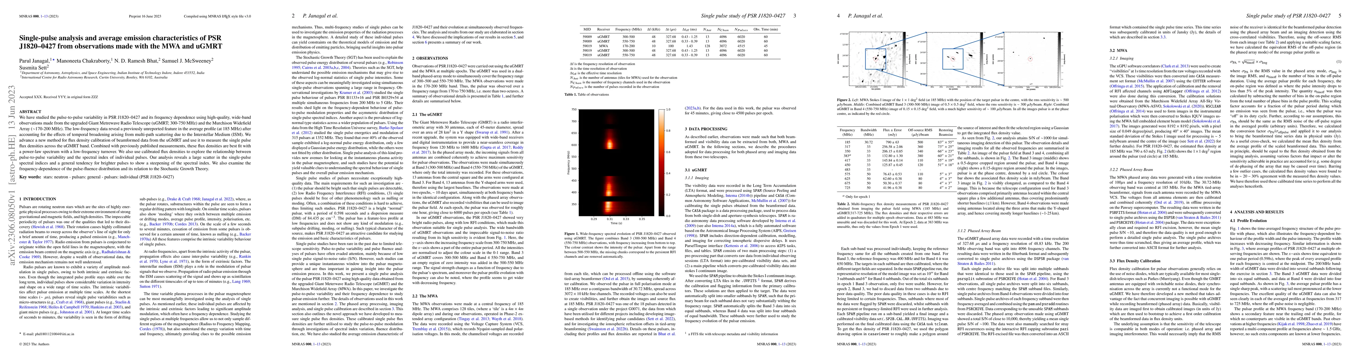 Thumbnail for Single-pulse analysis and average emission characteristics of PSR
  J1820-0427 from observations made with the MWA and uGMRT