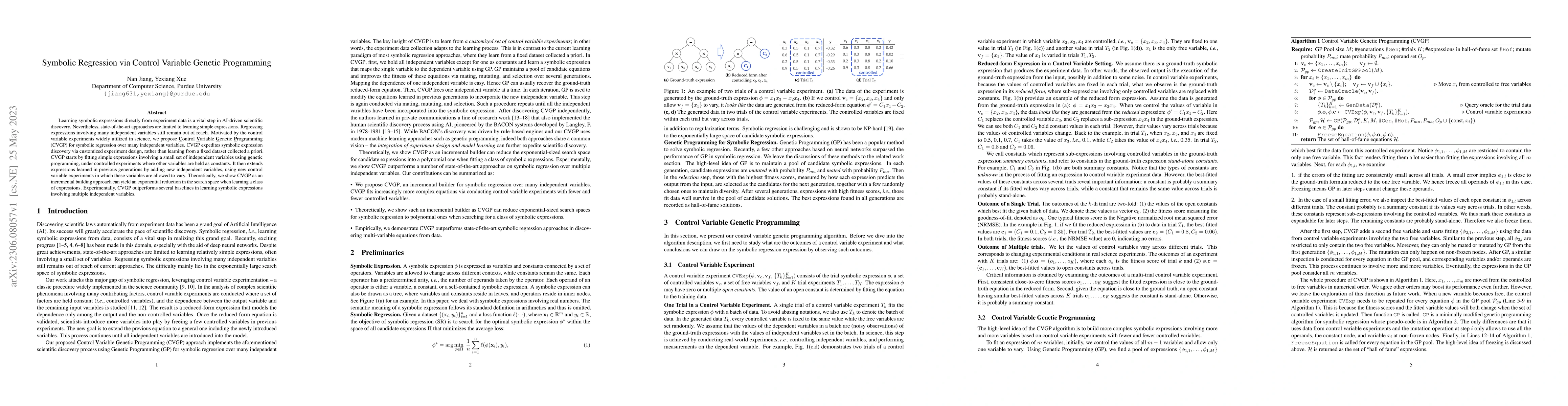 Thumbnail for Symbolic Regression via Control Variable Genetic Programming