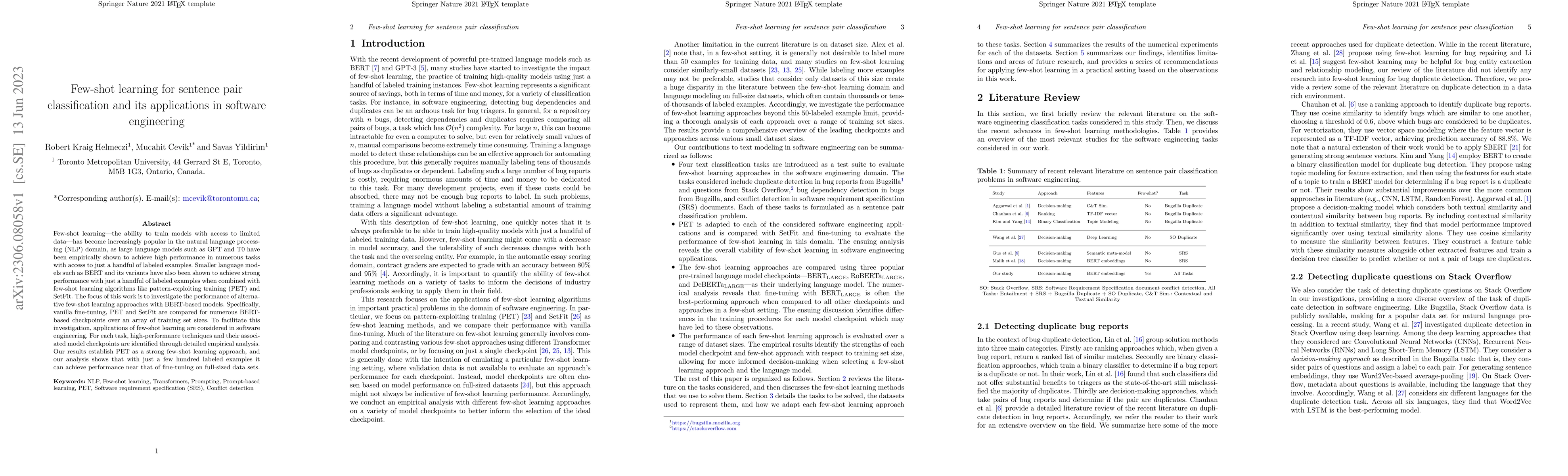 Thumbnail for Few-shot learning for sentence pair classification and its applications
  in software engineering