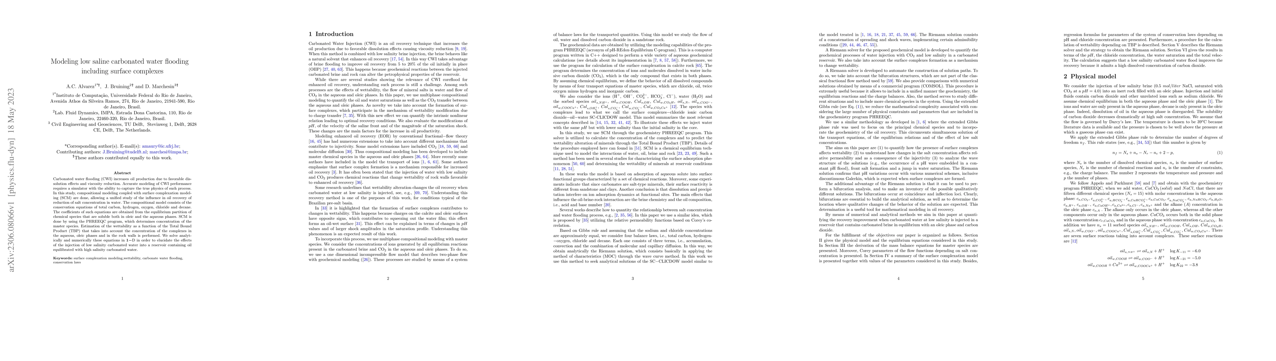 Thumbnail for Modeling low saline carbonated water flooding including surface
  complexes