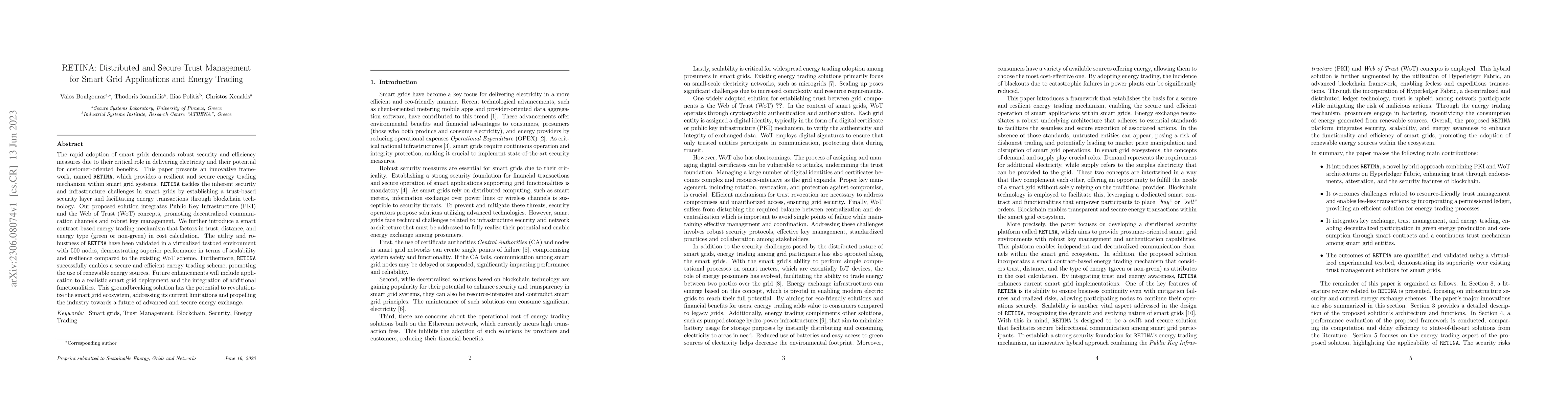 Thumbnail for RETINA: Distributed and Secure Trust Management for Smart Grid
  Applications and Energy Trading