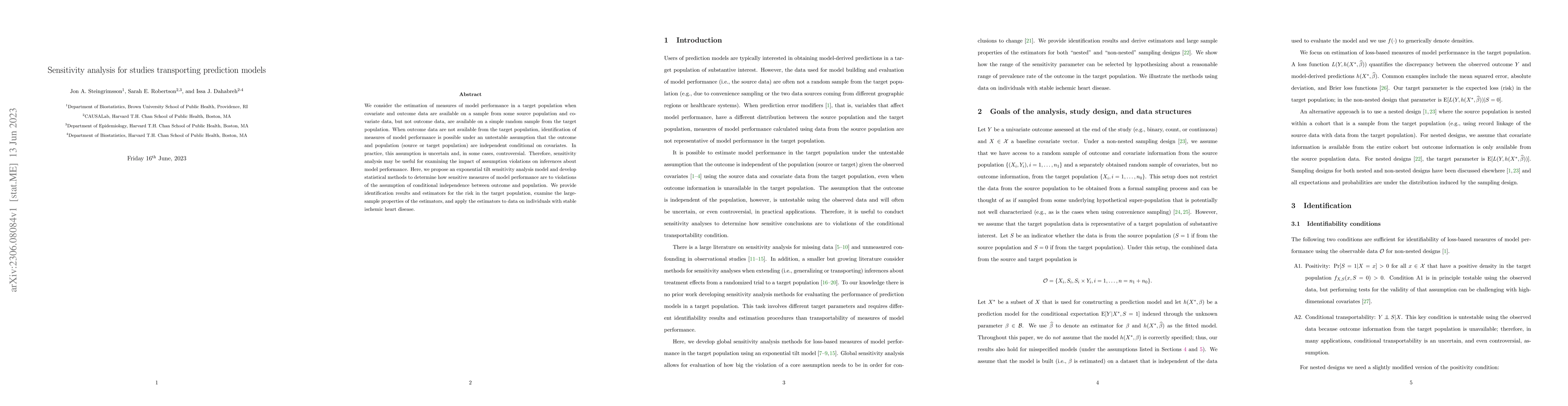 Thumbnail for Sensitivity analysis for studies transporting prediction models